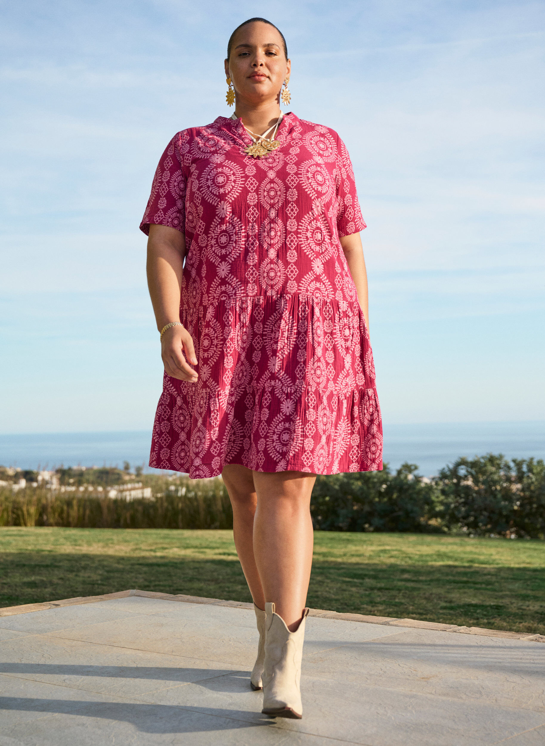 Zizzifashion Short dress in cotton muslin with a pattern, 9992, Image image number 0