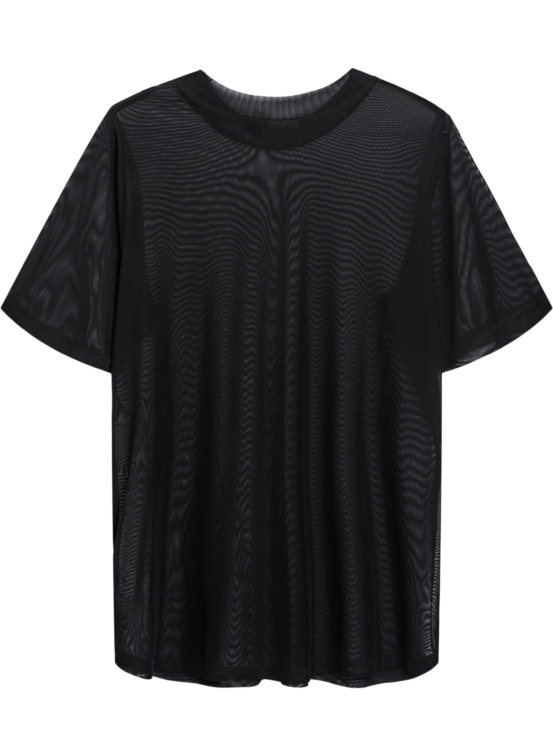 Zizzifashion Mesh blouse with short sleeves, Black, Packshot image number 1