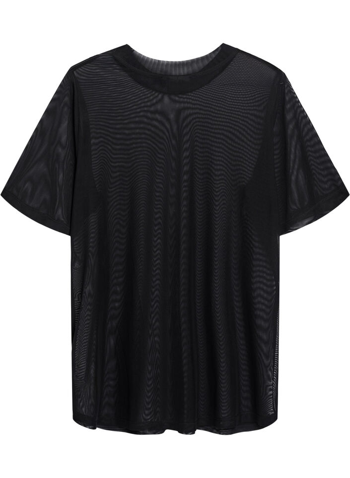 Mesh blouse with short sleeves, Black, Packshot image number 1
