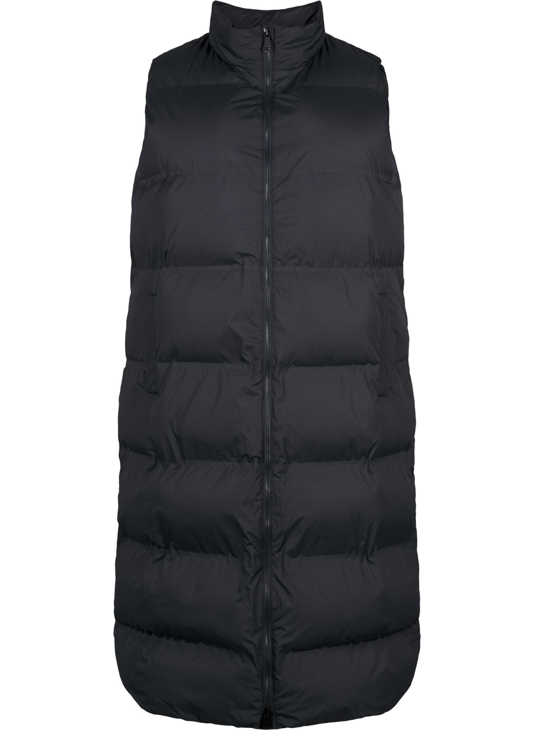 Zizzifashion Long vest with pockets and two-way zipper, Black, Packshot image number 0