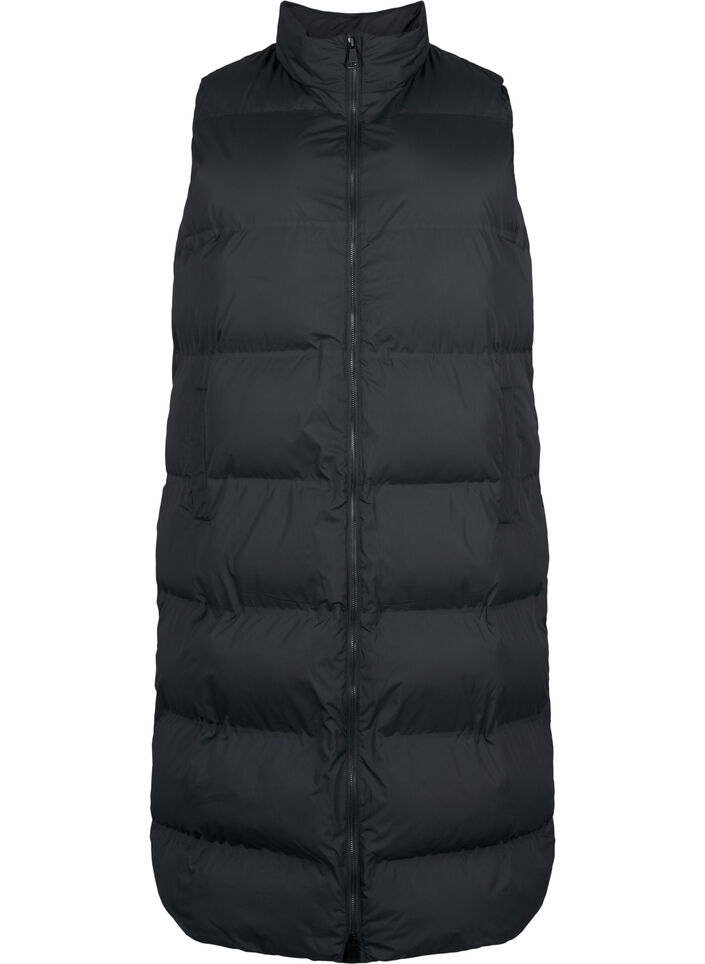 Long vest with pockets and two-way zipper, Black, Packshot image number 0