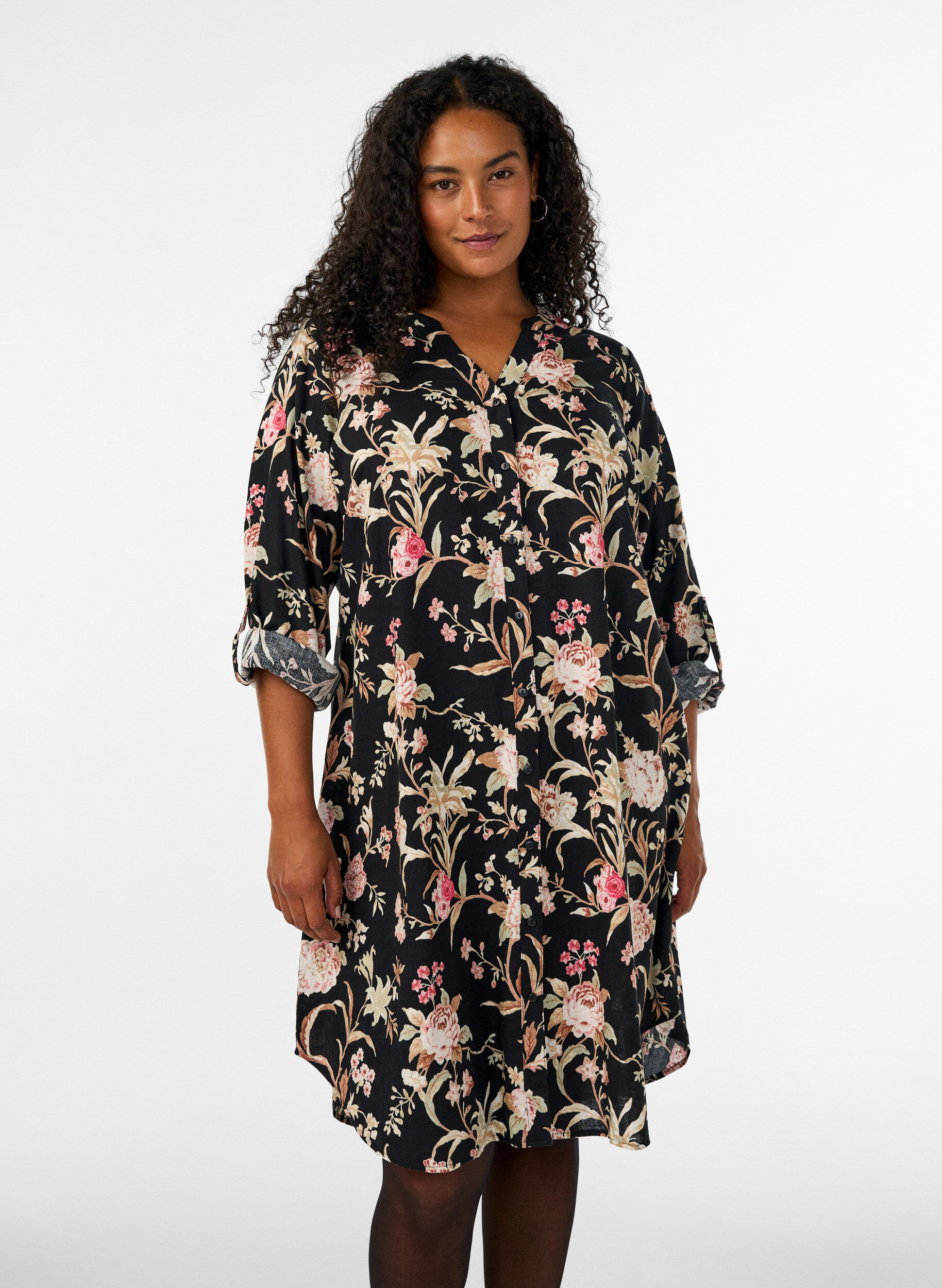 ZizzifashionLong shirt in linen and viscose, Black, Model image number 0