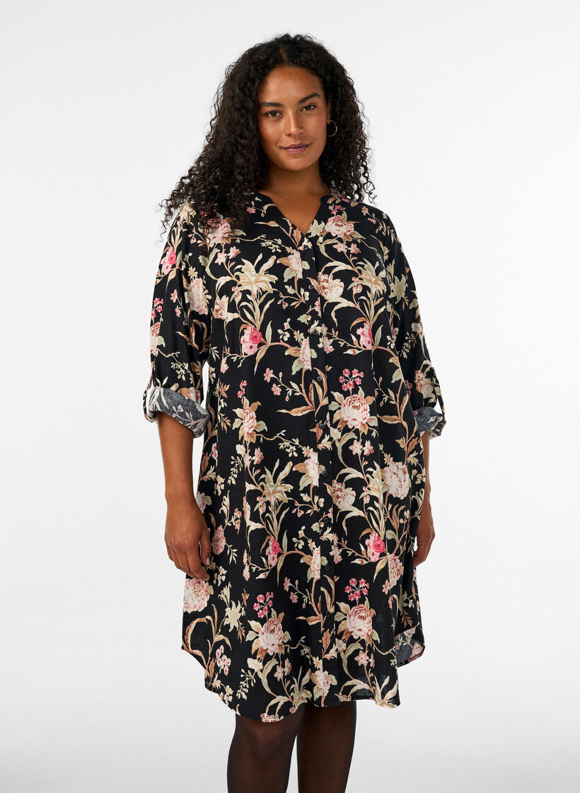Long shirt in linen and viscose, Black, Model image number 0