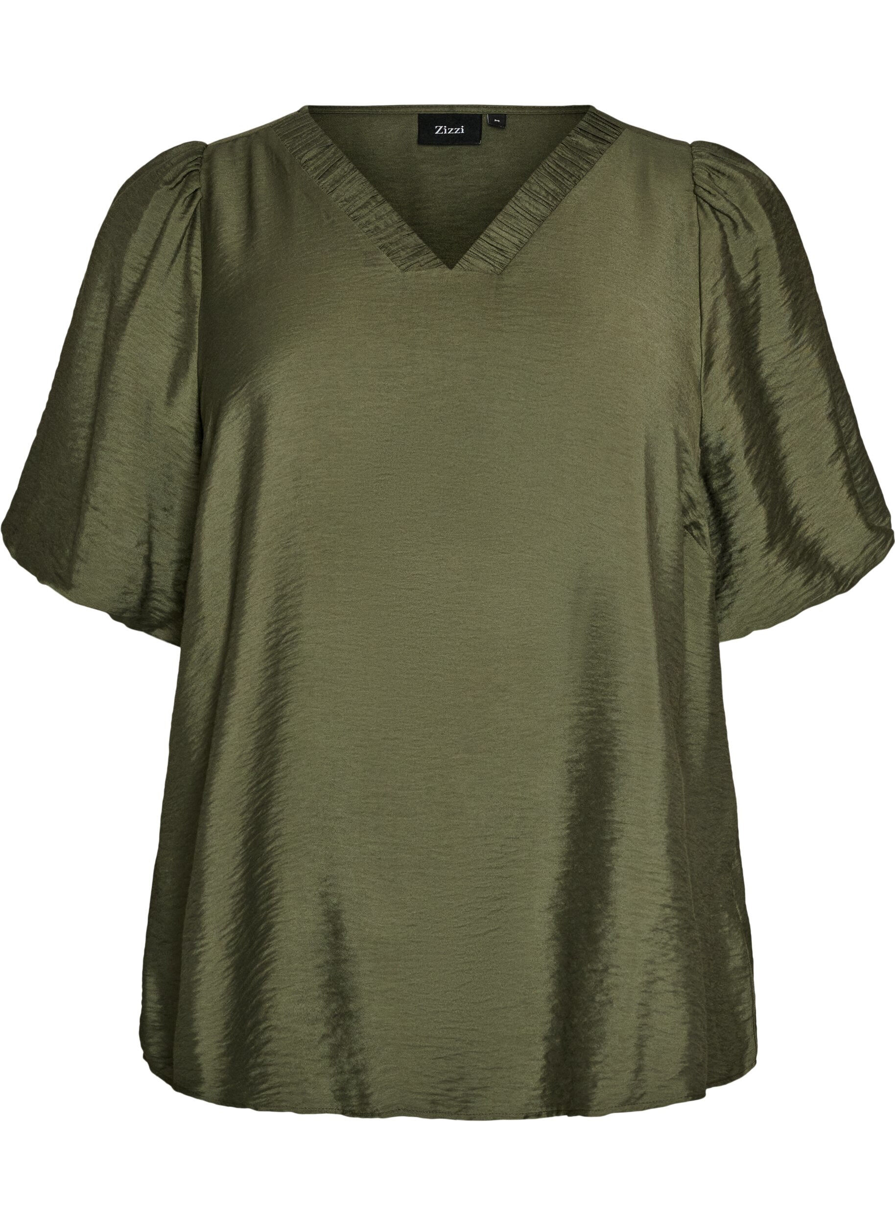 ZizzifashionBlouse with balloon sleeves and V-neck, Green, Packshot image number 0