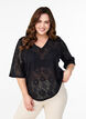 Blouse with an openwork pattern and short sleeves, Black, Model image number 0