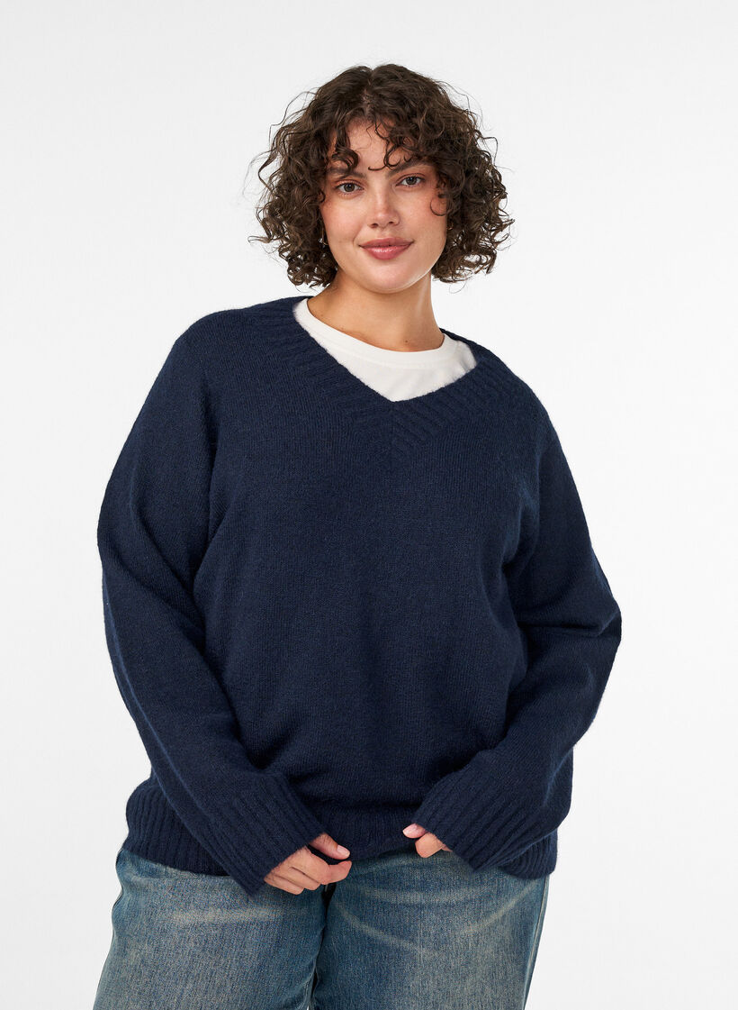 V-neck jumper, Blue, Model image number 0