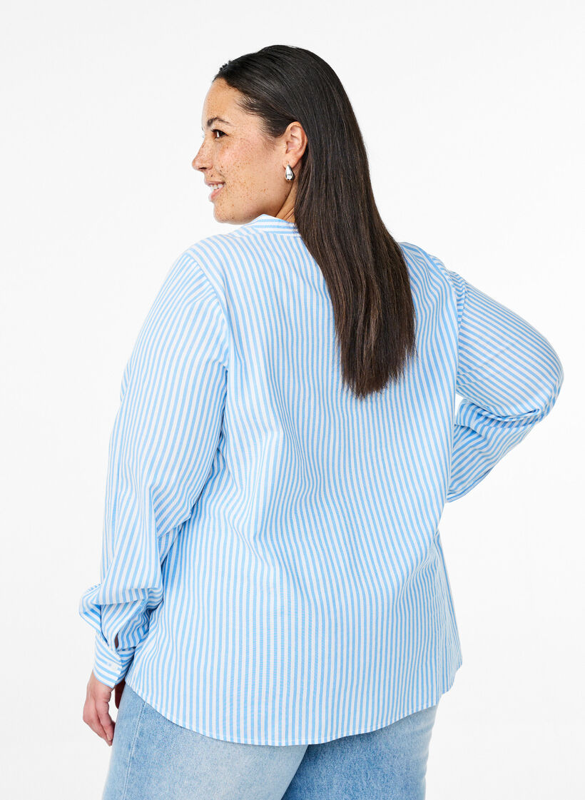 Striped blouse with tie detail, Light Blue, Model image number 2