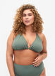 Triangle bikini bra with crepe texture, Green, Model image number 0