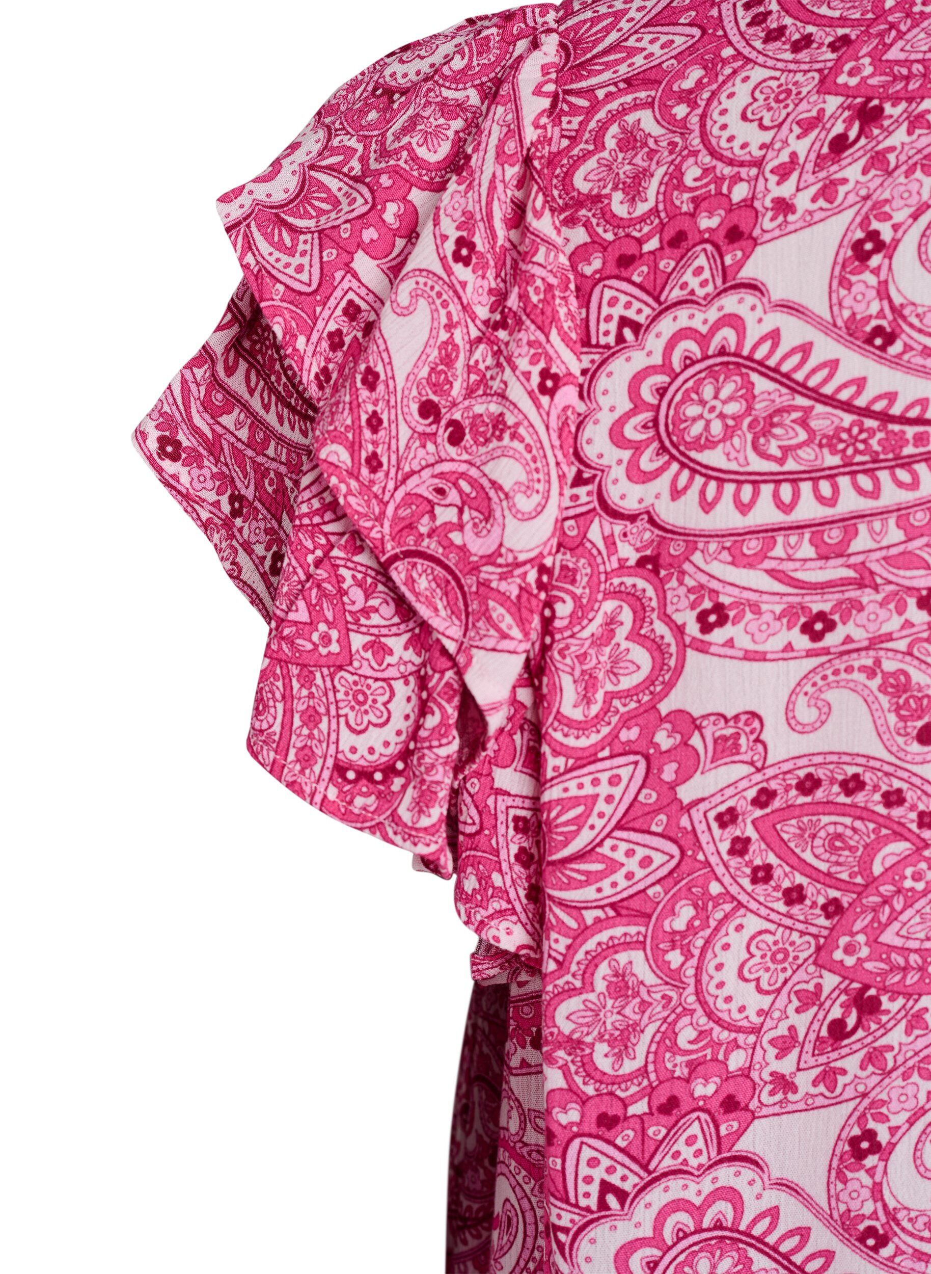 Zizzifashion Patterned viscose blouse with ruffle details, Pink, Packshot image number 3