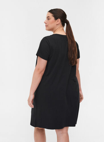 Short-sleeved nightdress in a cotton blend, Black, Model image number 1