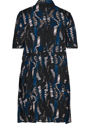 Short-sleeve printed viscose dress, Mcristel print, Packshot image number 1