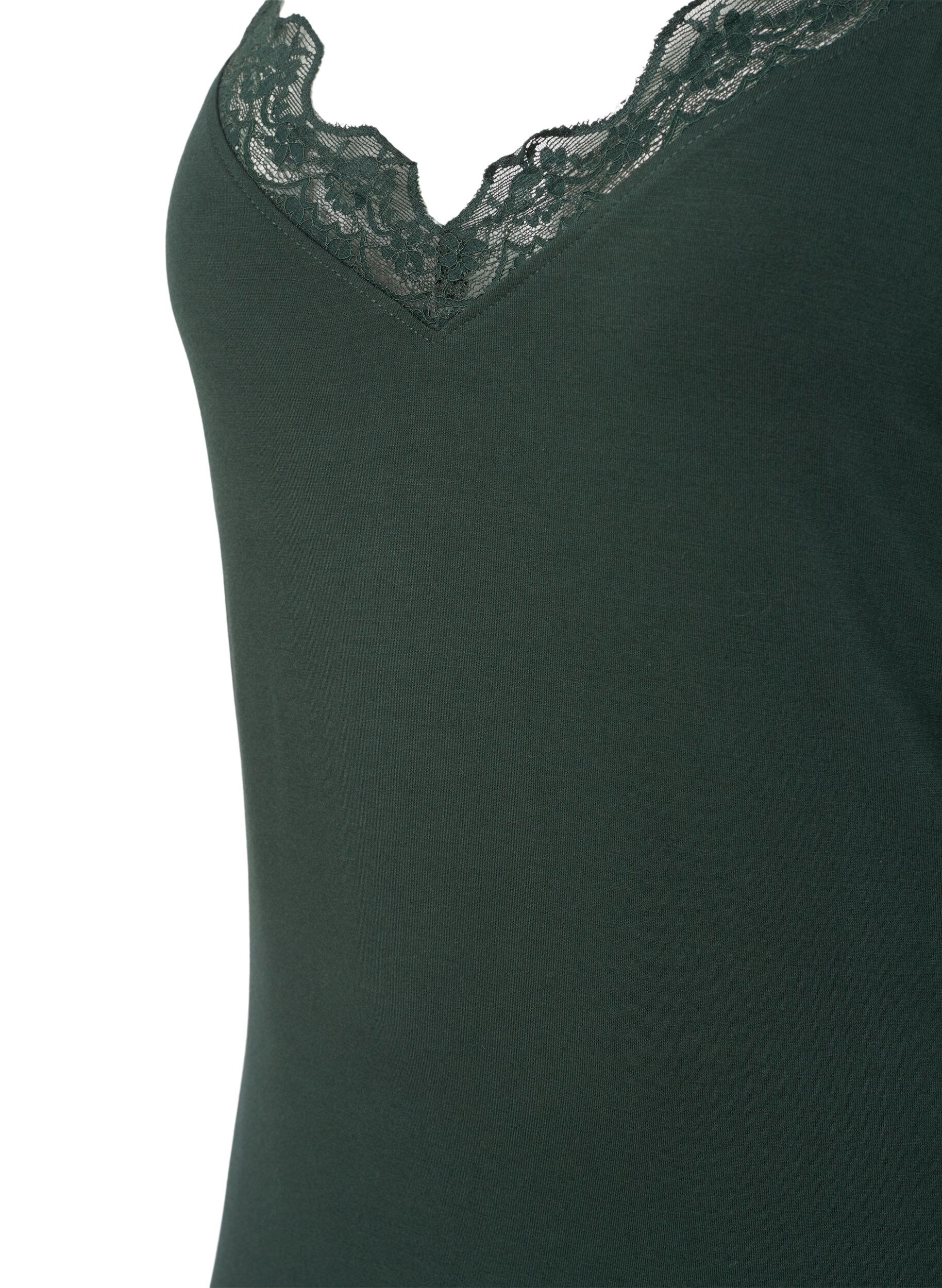 ZizzifashionViscose nightgown with lace trim, Green, Packshot image number 2
