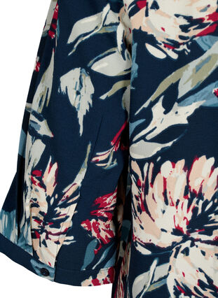 Floral tunic with 3/4 sleeves, Navy Flower, Packshot image number 3