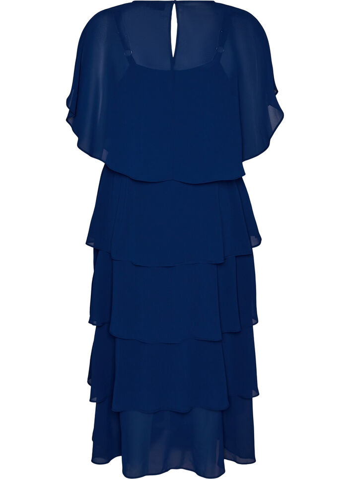 Maxi dress with ruffle layers and detachable cape, Blue, Packshot image number 1