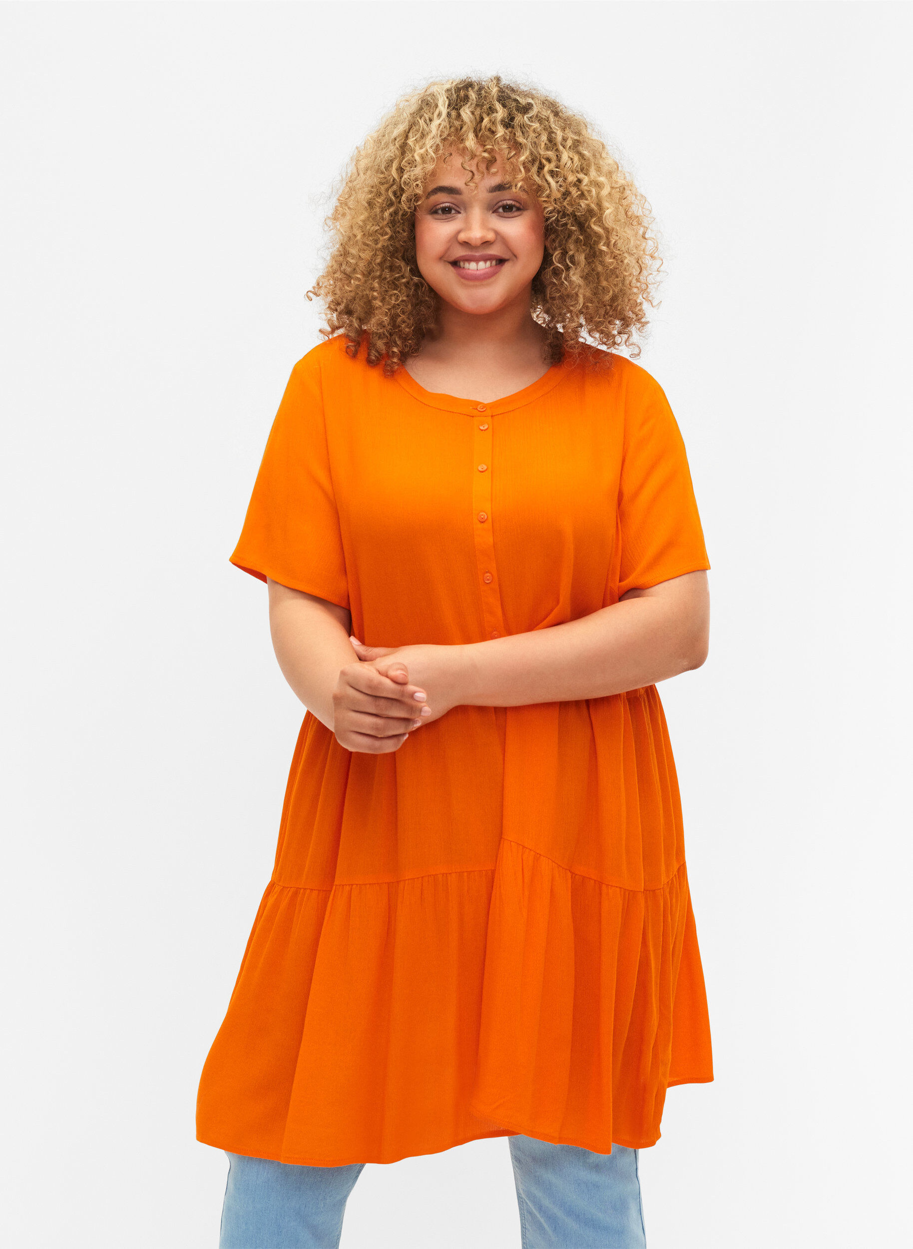 Zizzifashion Short-sleeved viscose dress with A-line cut, Exuberance, Model image number 0