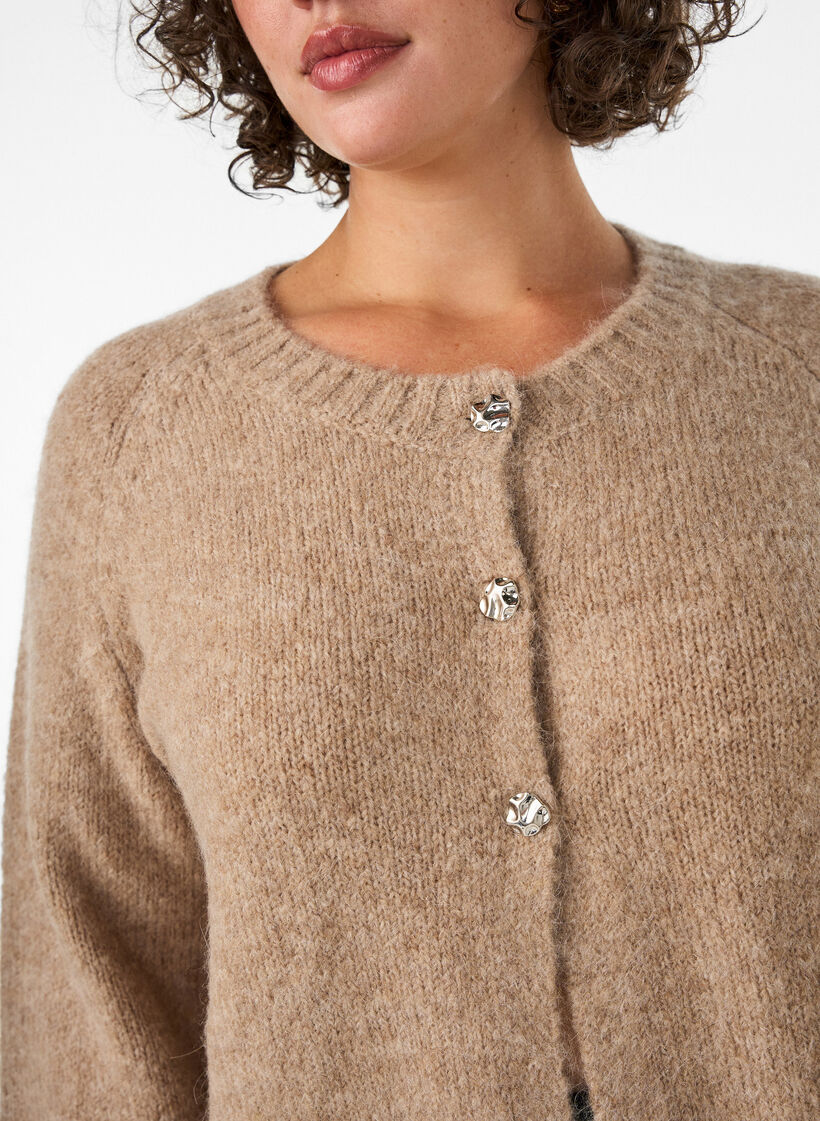 Wool blend cardigan with 3/4 sleeves, Beige, Model