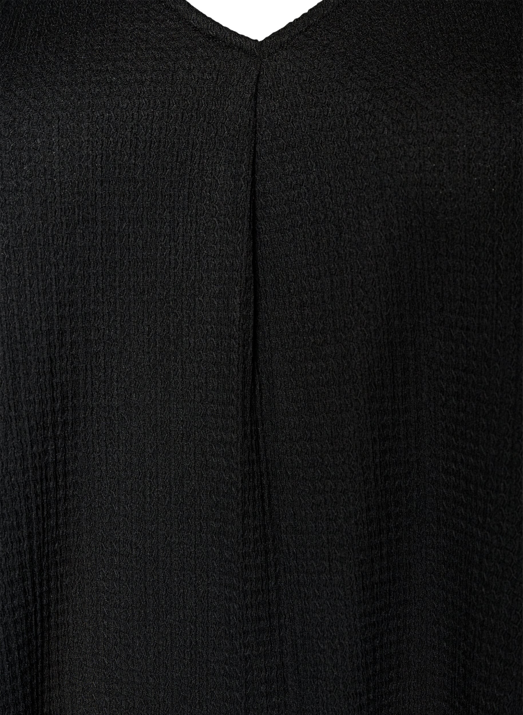 Zizzifashion Midi dress with V-neck and texture, Black, Packshot image number 2