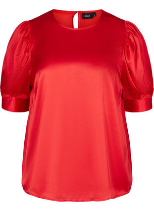 Short-sleeved shiny blouse, Racing Red ASS, Packshot image number 0