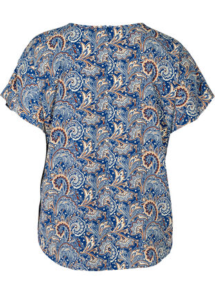 Blouse with short sleeves, Dark Blue Paisley, Packshot image number 1