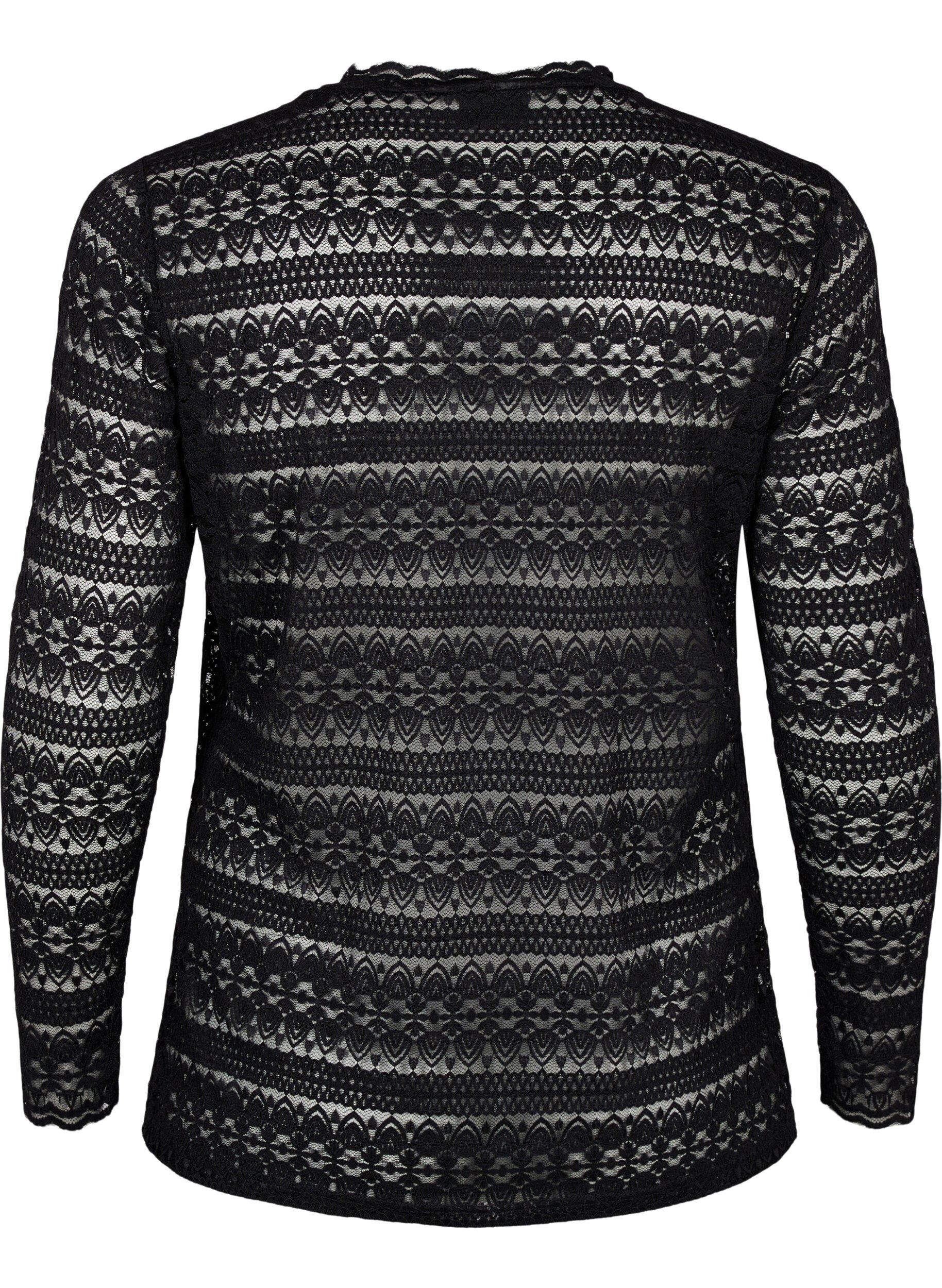 Zizzifashion Lace blouse with long sleeves, Black, Packshot image number 1