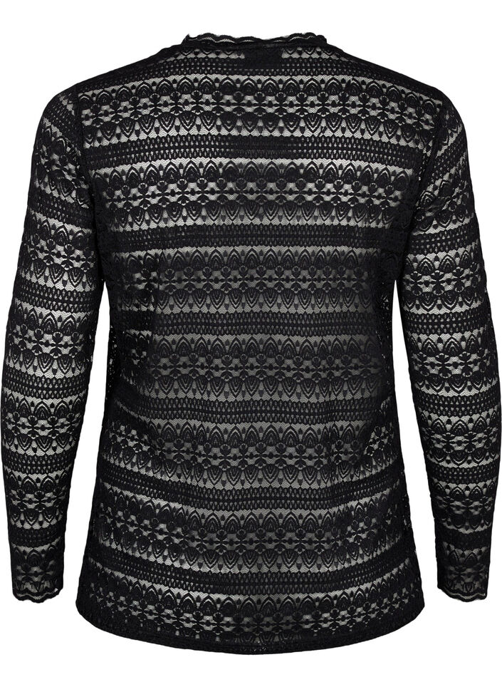 Lace blouse with long sleeves, Black, Packshot image number 1