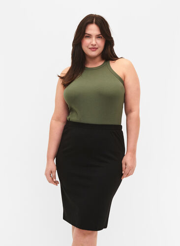 Solid coloured close-fitting skirt, Black, Model image number 0