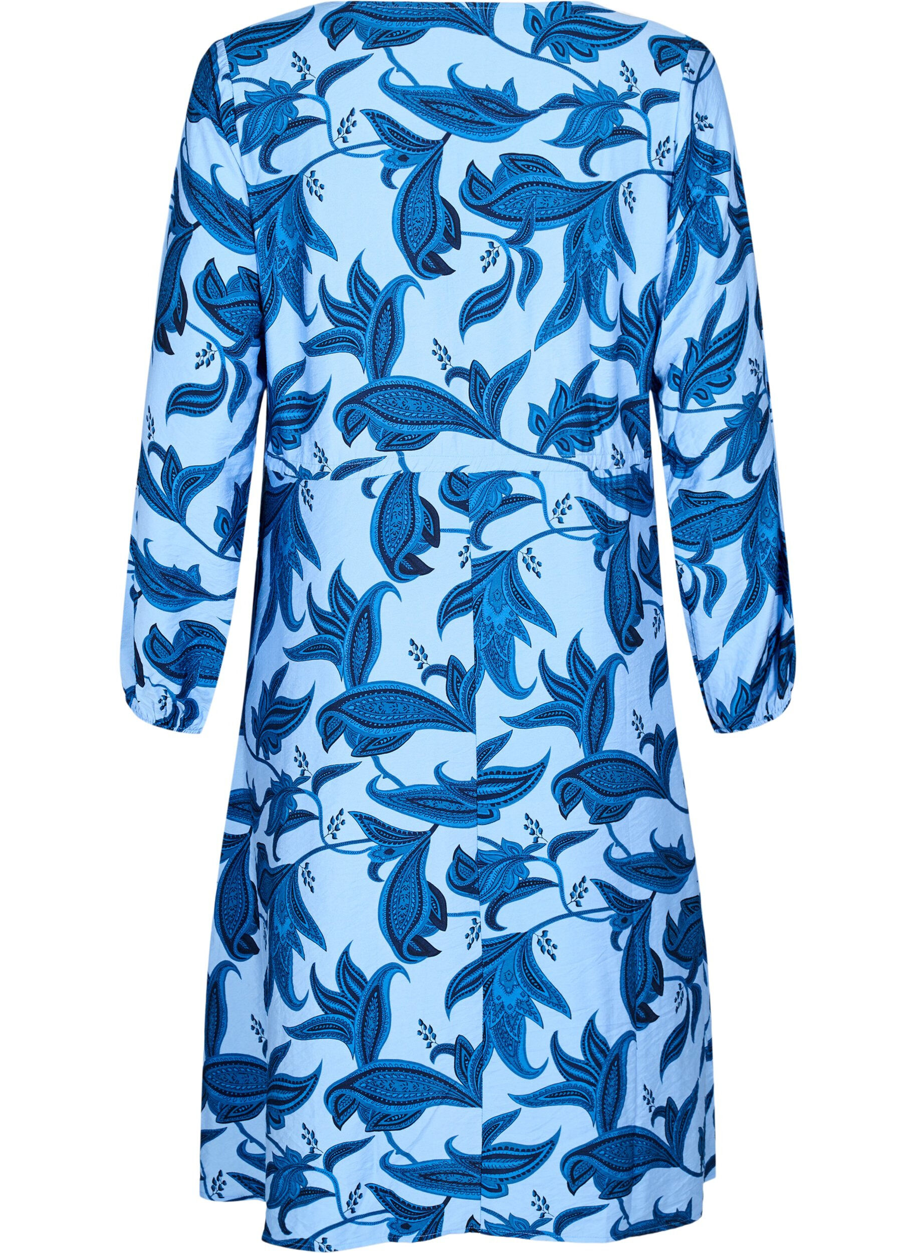 Zizzifashion Long-sleeved dress with paisley print and tie belt, Blue, Packshot image number 1
