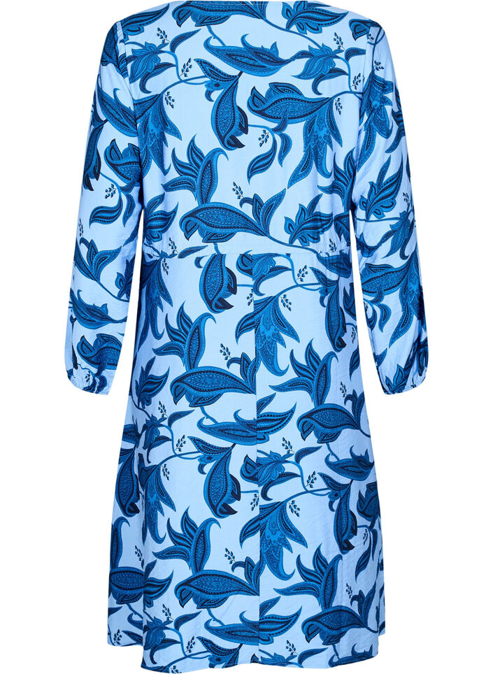 Long-sleeved dress with paisley print and tie belt, Blue, Packshot image number 1