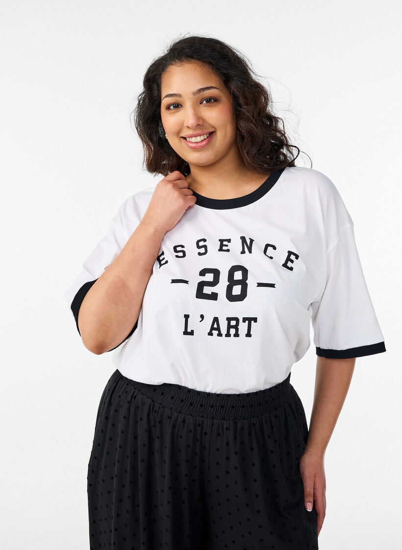 Cotton T-shirt with text print and boxy fit, White, Model image number 0