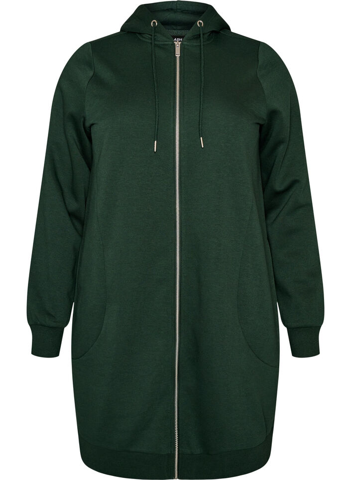 Long hoodie with zip and pockets, Green, Packshot image number 0