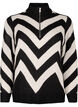 High neck knitted sweater with zipper, Black Birch Stripe, Packshot image number 0
