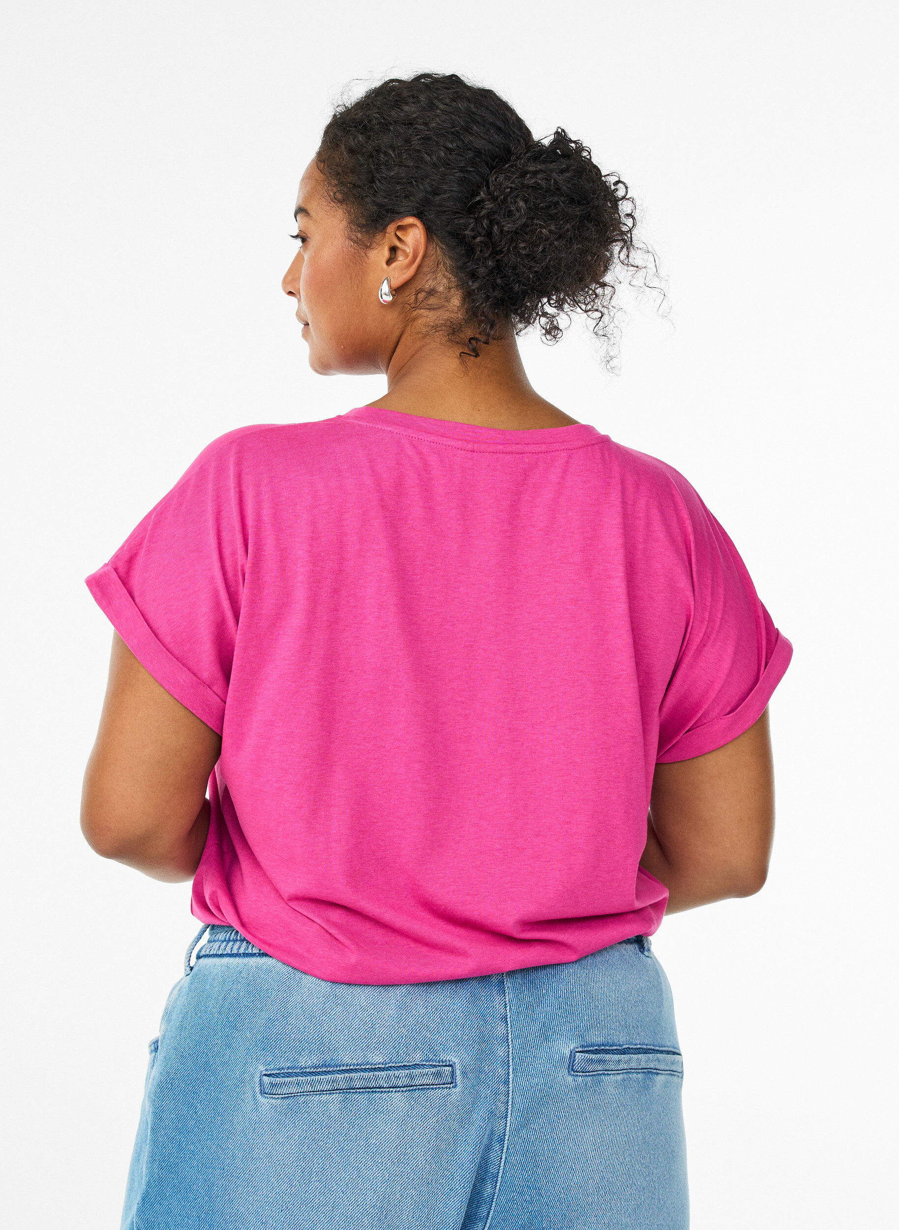 ZizzifashionShort sleeve cotton blend T-shirt, Rose, Model image number 2