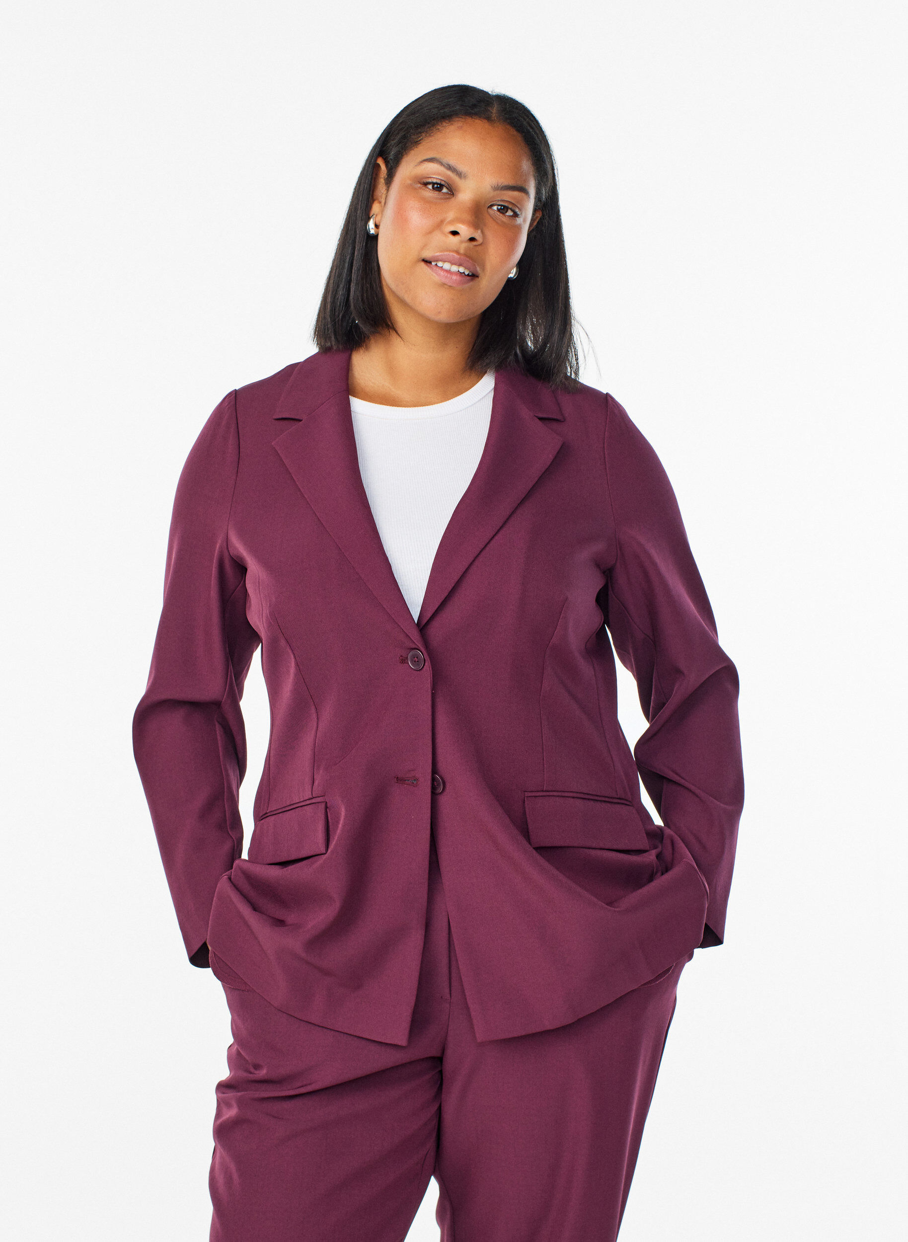 FLASH - Blazer with pockets and slits, Dark Bordeaux, Model
