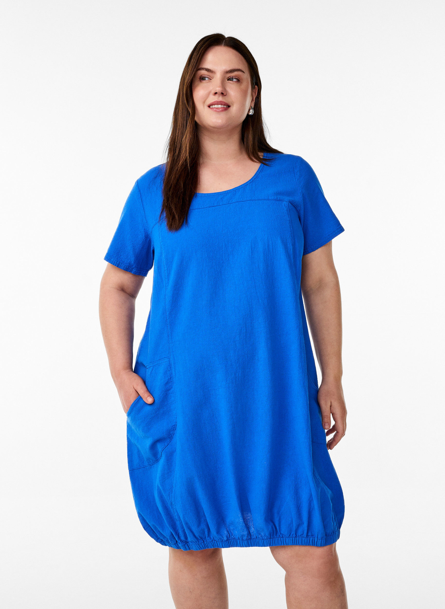 Short sleeve cotton dress, Blue, Model