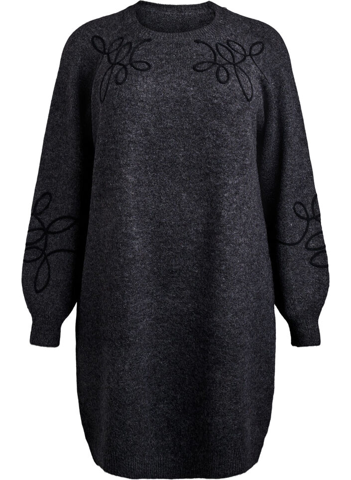 Short knitted dress with sewn-on cord details, Dark Grey, Packshot image number 0