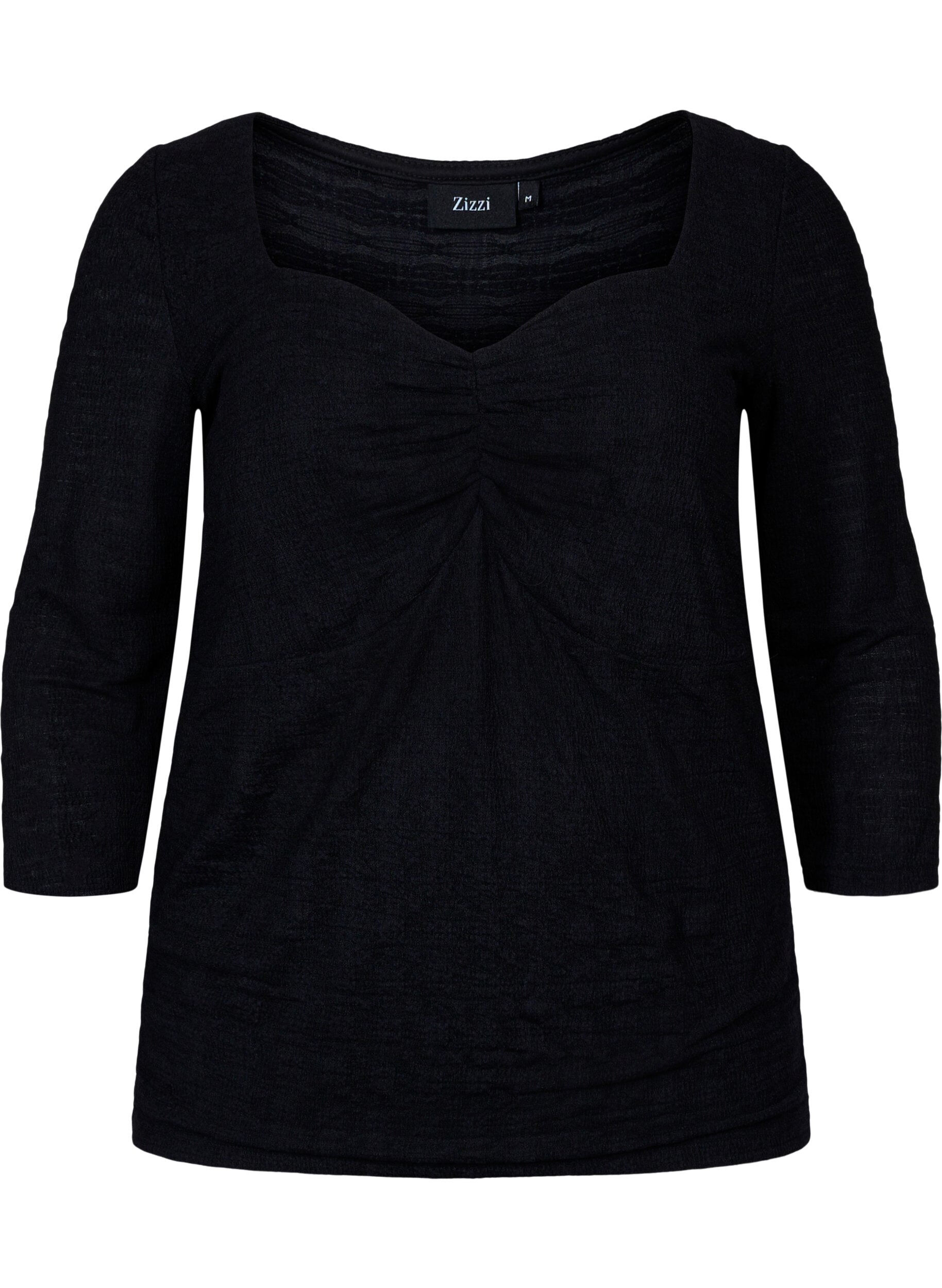 Zizzifashion Tight-fitting blouse with ruffled detail, Black, Packshot image number 0