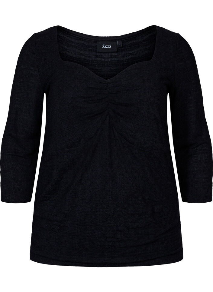 Tight-fitting blouse with ruffled detail, Black, Packshot image number 0