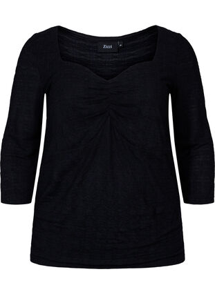 Tight-fitting blouse with ruffled detail, Black, Packshot image number 0
