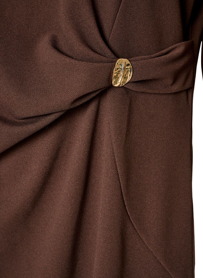 Jersey dress with draping and decorative buckle, Brown, Packshot image number 3