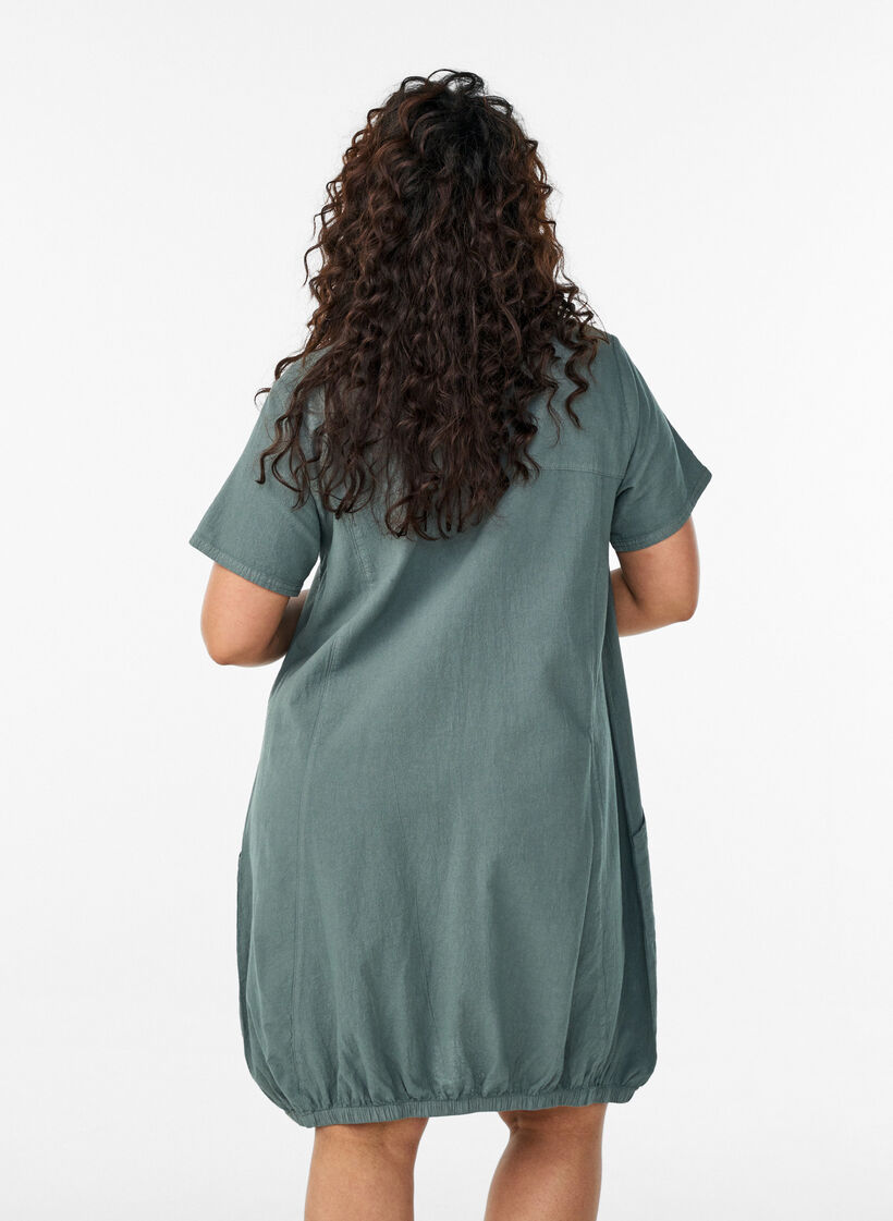 Short sleeve cotton dress, Green, Model image number 2
