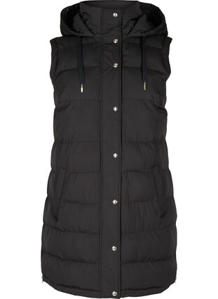 Long body warmer with a hood and button fastening, Black, Packshot image number 0