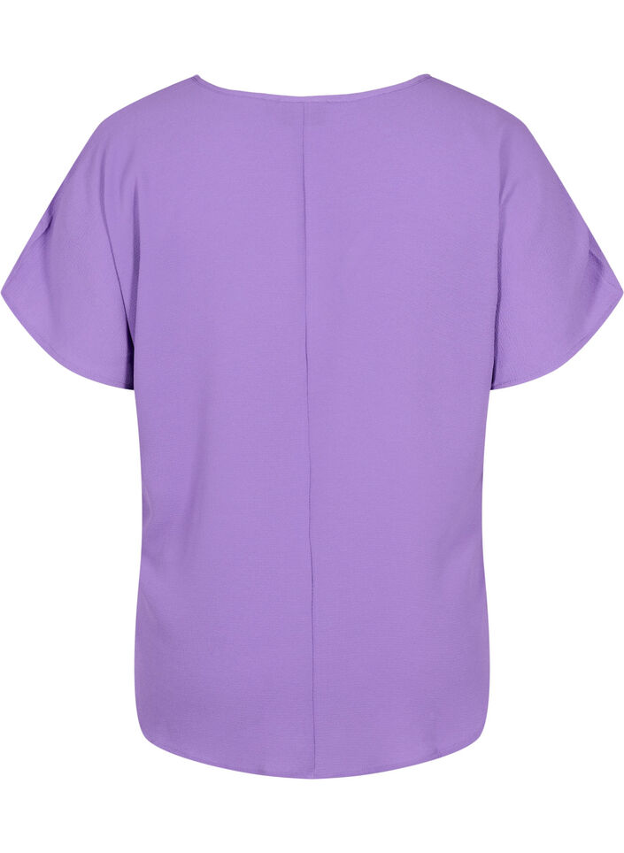 Blouse with short sleeves and a round neckline, Purple, Packshot image number 1