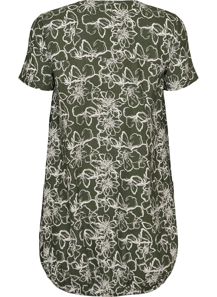 Short-sleeved cotton dress with print, Green, Packshot image number 1