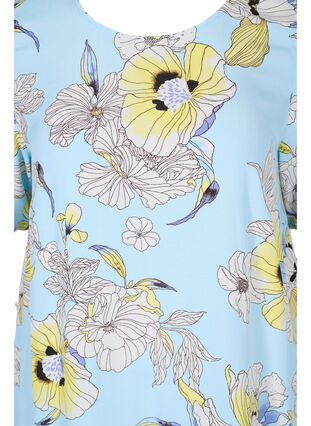 Short-sleeved floral viscose dress, Light Blue AOP, Packshot image number 2