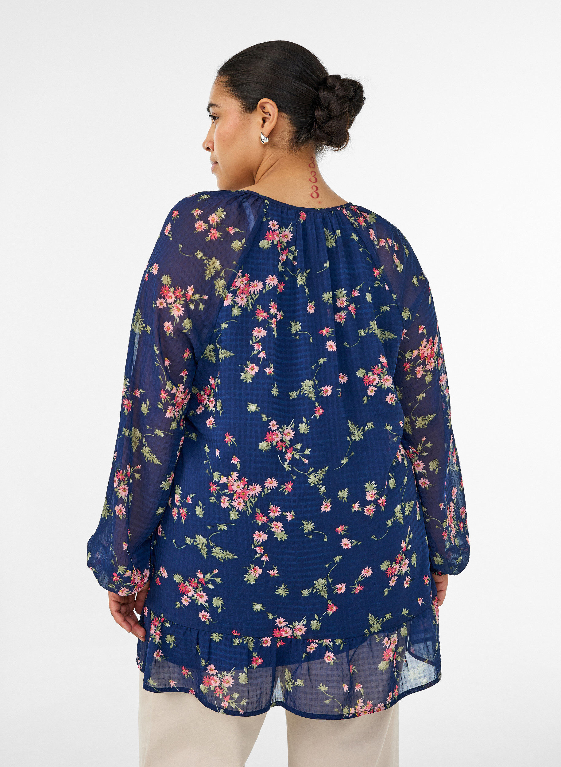 ZizzifashionFloral print A-line tunic, Blue, Model image number 2