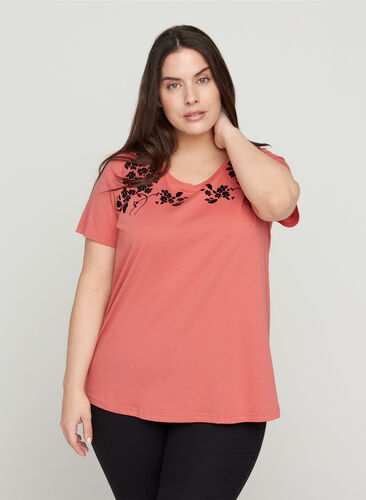 Short-sleeved t-shirt with print details, Faded Rose, Model image number 0