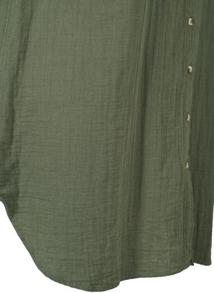 Long cotton shirt with a classic collar, Thyme, Packshot image number 3