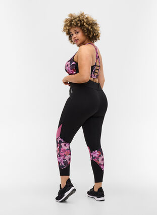 Cropped sports tights with print details, Flower Print, Model image number 1