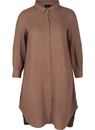 Long cotton shirt with a classic collar, Deep Taupe, Packshot image number 0