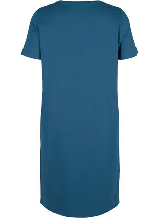 Short-sleeved dress in cotton with slit, Majolica Blue, Packshot image number 1